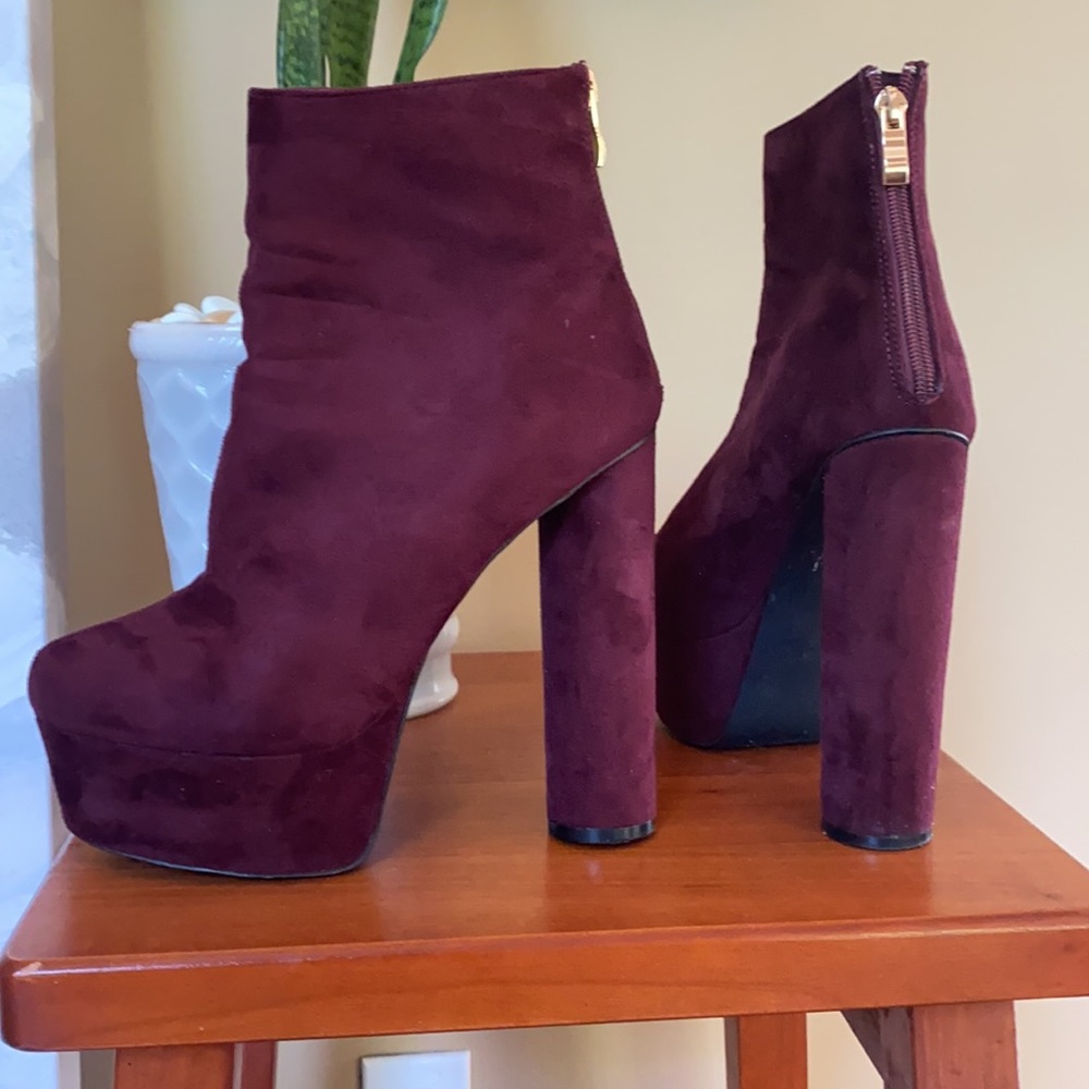 Plum suede booties